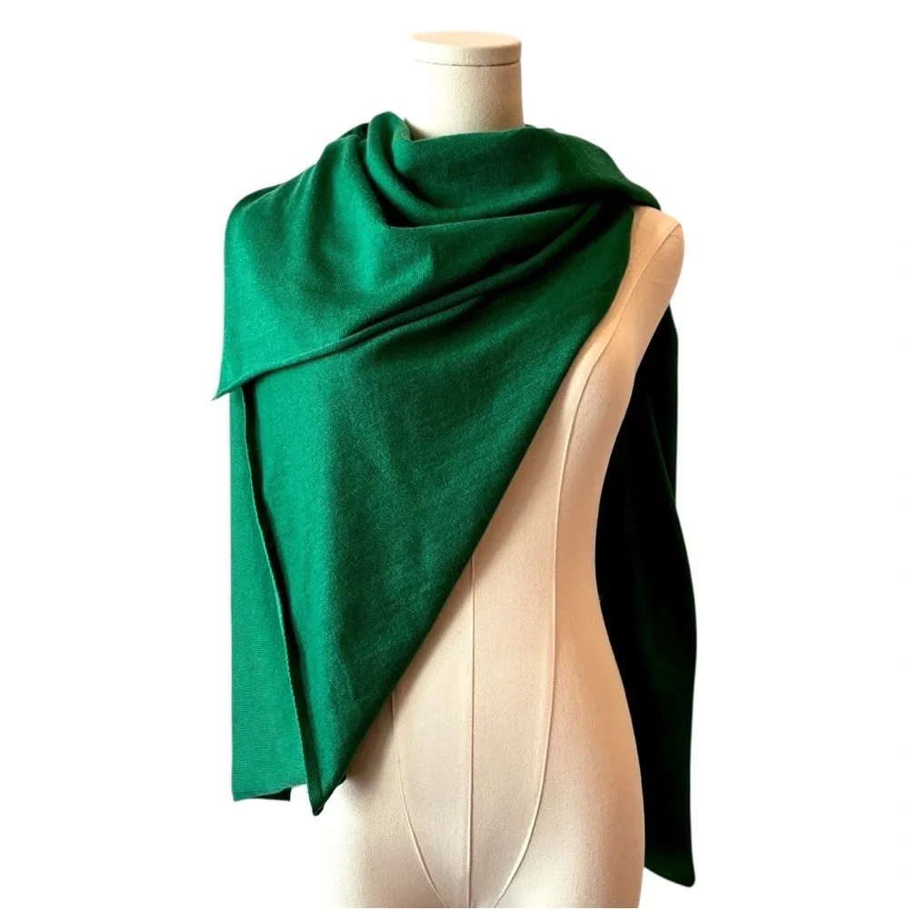 Kerisma Wool Arcylic Emerald Green Soft Knit Poncho Wrap Scarf Shawl Women Drape - Picture 4 of 14